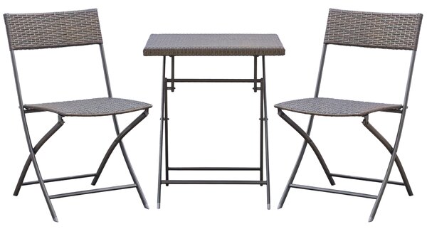 Outsunny Mobili da Giardino in Rattan Set 1 Tavolino e 2 Sedie da Giardino Pieghevoli 3pz Nero|Aosom
