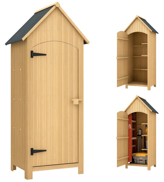 Outsunny Casetta da Giardino con Tetto Inclinato in Asfalto e 3 Mensole, Capanno per Attrezzi in Legno, 77.5x54.2x179.5 cm | Aosom Italy