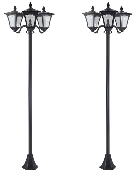 Outsunny Set 2 Lampioncini Solari da Esterno a 3 Luci Impermeabili IP44, 51.5x47x182.5cm, Nero | Aosom Italy