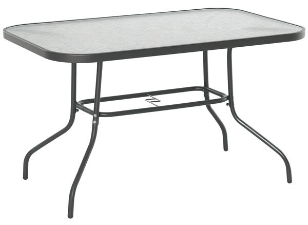 Outsunny Tavolo da Giardino con Foro per Ombrellone, Arredamento da Esterno in Metallo e Vetro 120x80x70cm Grigio|Aosom
