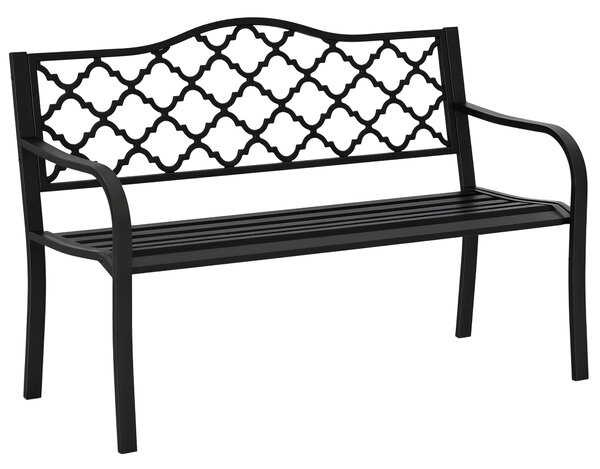 Outsunny Panchina da Esterno 2 Posti in Acciaio e Ghisa con Braccioli e Schienale Decorato, 128x58.5x89cm, Nero|Aosom