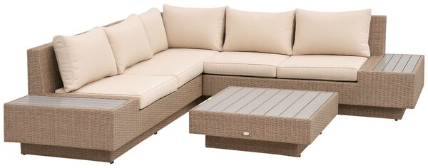 Outsunny Set da Giardino 4 Pezzi con Cuscini e Tavolini, Divano Angolare in Rattan, Marrone chiaro | Aosom Italy