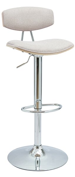 Sgabello da bar design regolabile in tessuto effetto velluto beige e metallo VASCO