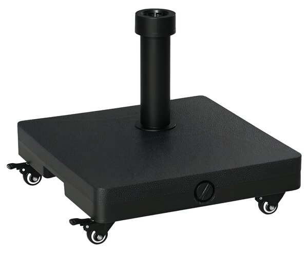 Outsunny Base per Ombrellone con Ruote Riempibile fino a 20kg, Basamento in HDPE per Pali da Ø38-48mm, 45x45x39cm, Nero|Aosom