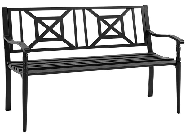 HOMCOM Panchina in Ferro Nera in Acciaio per 2 Persone Panchina da Giardino con Schienale Alto e Braccioli, 128x62.5x81.5 cm|Aosom