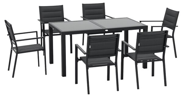 Set Giardino 7 Pezzi Outsunny - Tavolo Allungabile E 6 Sedie Con Rete Traspirante, Grigio - Foto 5