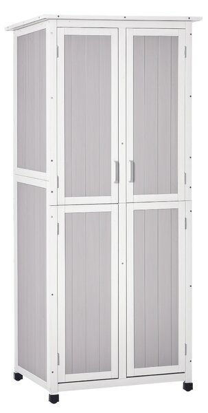 Outsunny Casetta Porta Attrezzi in Legno di Abete a 3 Livelli con Tetto in Bitume, 77x58x175 cm, Grigio