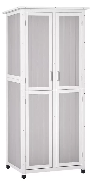 Outsunny Casetta Porta Attrezzi in Legno di Abete a 3 Livelli con Tetto in Bitume, 77x58x175 cm, Grigio