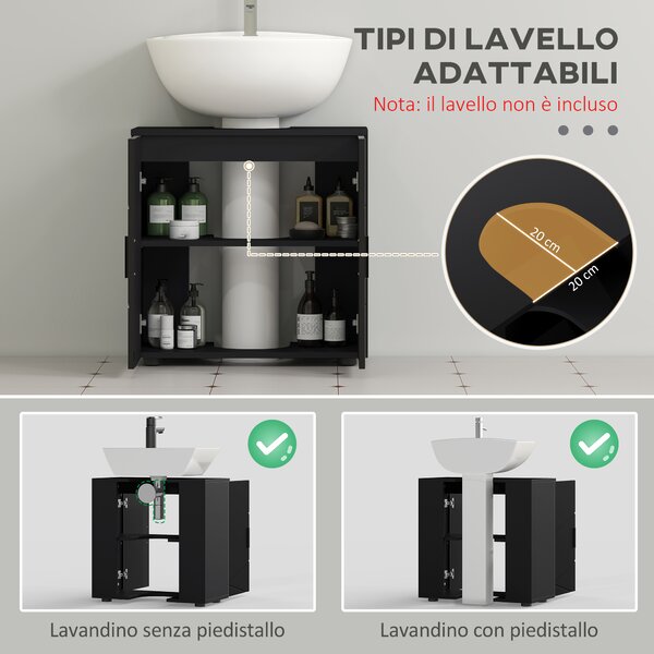 Kleankin Mobile Sottolavabo Bagno per Piedistallo con Armadietto 2 Ante, 60x30x60cm, Nero|Aosom