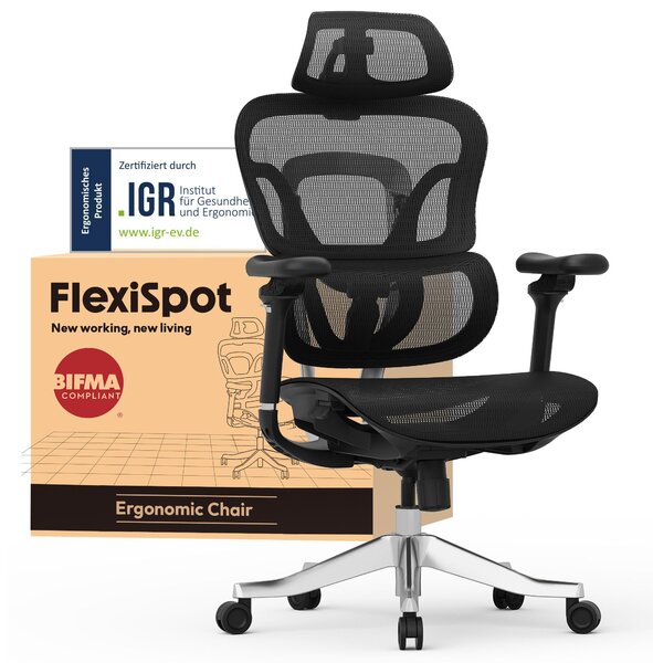 FLEXISPOT ErgoX Max sedia da ufficio ergonomica fino a 300 kg, con poggiatesta 4D e braccioli 5D, schienale monoblocco e supporto lombare, sedia da gioco, nero