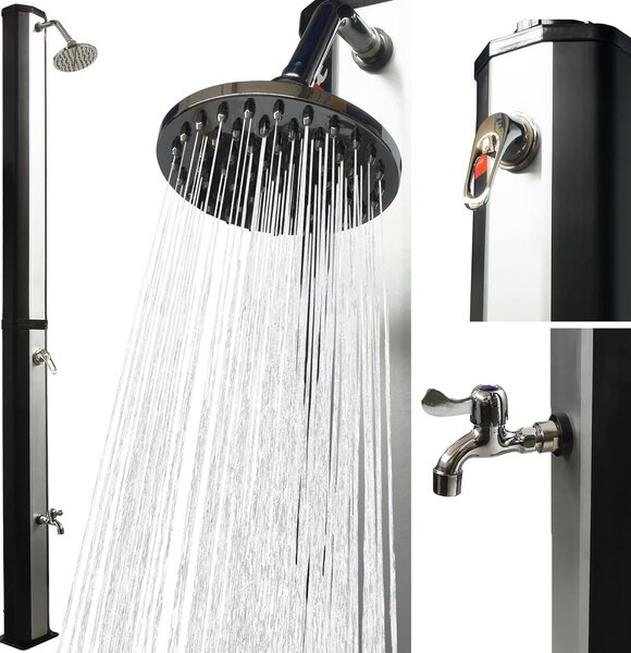 VIESTA® Doccia Solare 35L con Lavapiedi – Soffione Orientabile – Doccia da Giardino senza Elettricità – Attacco Tubo – fino a 60°C