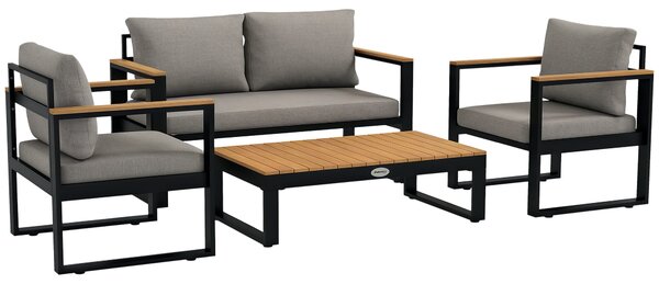 Outsunny Salotto da Giardino con Divano da Esterno, 2 Poltrone e Tavolino in Alluminio, Grigio|Aosom