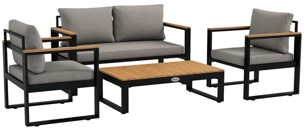 Outsunny Salotto da Giardino con Divano da Esterno, 2 Poltrone e Tavolino in Alluminio, Grigio|Aosom