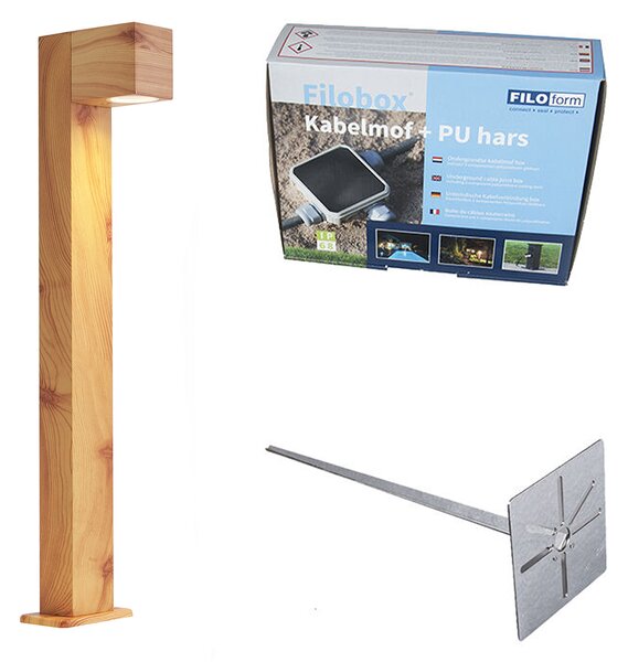 Lampada da esterno in alluminio con stampa legno, picchetto e pressacavo 65cm IP44 - Baleno