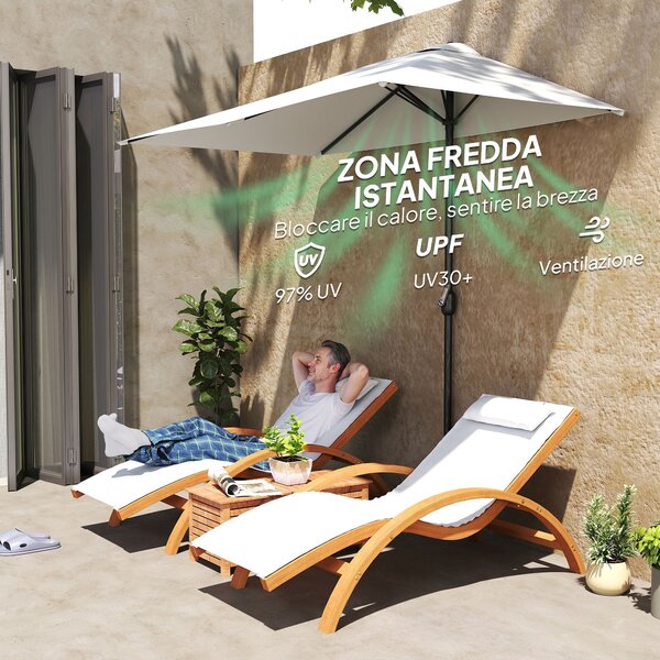Outsunny Ombrellone da Parete Mezzaluna Salvaspazio con Apertura a Manovella, Crema|Aosom