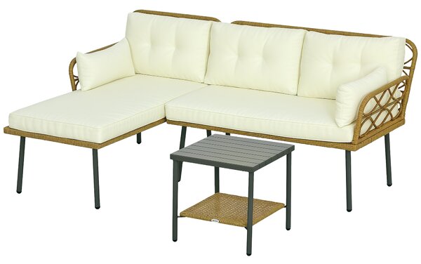 Outsunny Salotto da Giardino in Rattan PE con Chaise Longue, Divano 2 Posti e Tavolino, Crema|Aosom