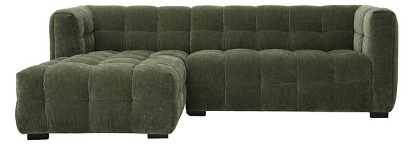 Divano angolare sinistro design 3 posti in tessuto effetto velluto verde kaki CORTO