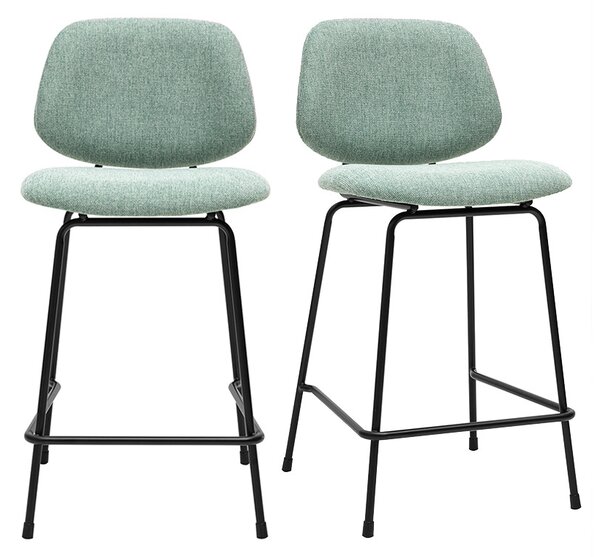 Sgabelli da bar in tessuto effetto velluto testurato verde celadon e metallo H66.5 cm BARNET (set di 2)