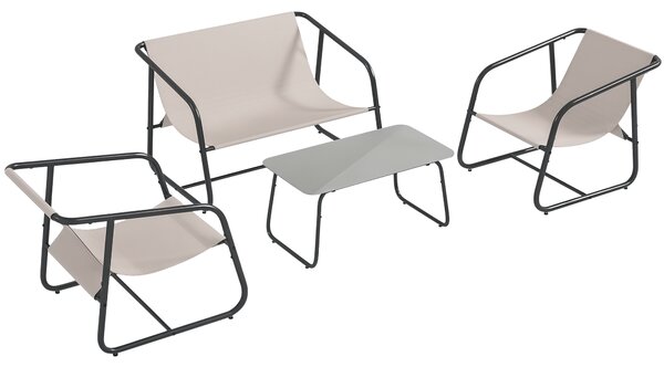 Outsunny Salotto da Giardino con Divanetto, 2 Poltrone e Tavolino in Acciaio e Tessuto a Rete, Crema|Aosom