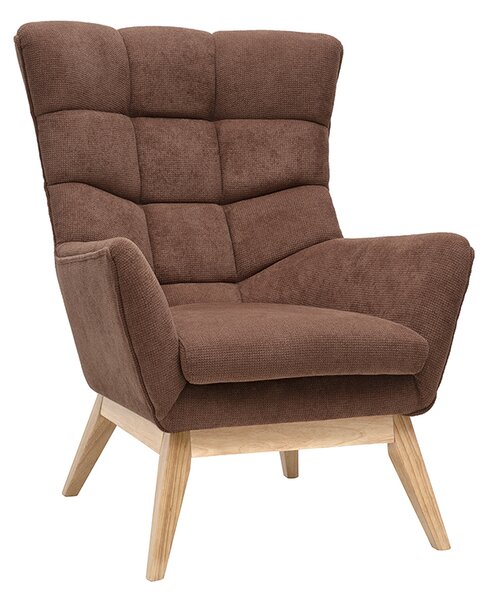 Poltrona scandinava in tessuto ciniglia terra bruciata e legno chiaro BRODY