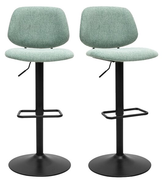 Sgabelli da bar design regolabili in tessuto effetto velluto testurato verde celadon e metallo nero BARNET (set di 2)