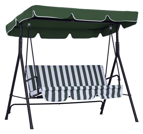 Outsunny Dondolo da Giardino a 3 Posti con Tettuccio Inclinabile e Cuscini, 172x110x153 cm, Verde