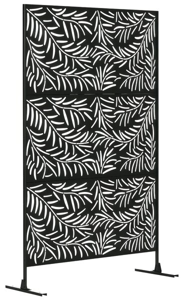 Outsunny Paravento da Esterno in Acciaio con Motivi a Salice e 2 Piedini, 122x45x198 cm, Nero