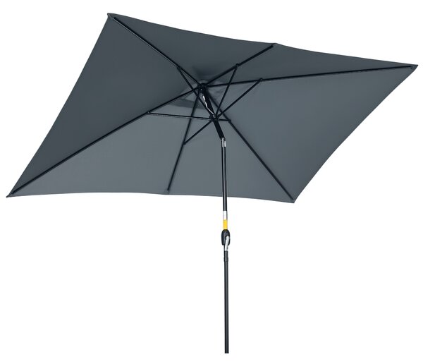 Outsunny Ombrellone Rettangolare 2x3 m Pieghevole e Regolabile con Manovella, in Alluminio e Poliestere, Grigio Scuro