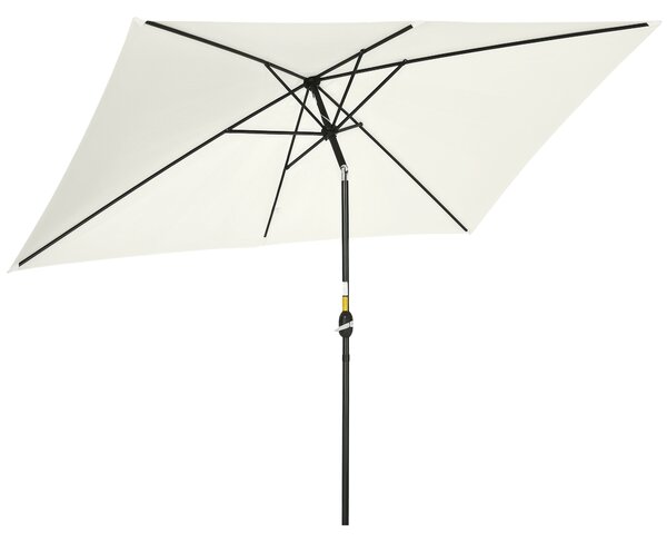 Outsunny Ombrellone Rettangolare 2x3 m Pieghevole e Regolabile con Manovella, in Alluminio e Poliestere, Bianco Crema