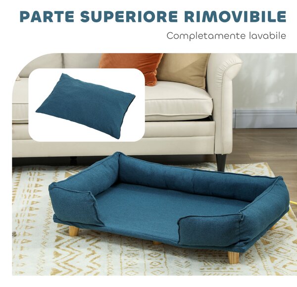 PawHut Divano Lettino per Cani Grandi fino 30 kg da Interno con Cuscino Rimovibile, 96x66x24 cm, Blu