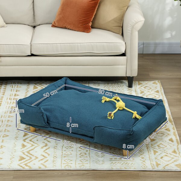 PawHut Divano Lettino per Cani Grandi fino 30 kg da Interno con Cuscino Rimovibile, 96x66x24 cm, Blu