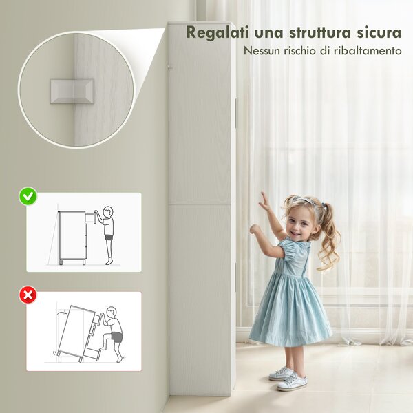HOMCOM Mobile Colonna Bagno a 2 Armadietti con 6 Ripiani Regolabili, in Legno, 40x35x180 cm, Bianco | Aosom Italy