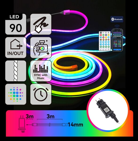 Striscia Led Digitale Smart Neon Flex 5V 10W 3 metri IP44 RGBIC con telecomando Aigostar