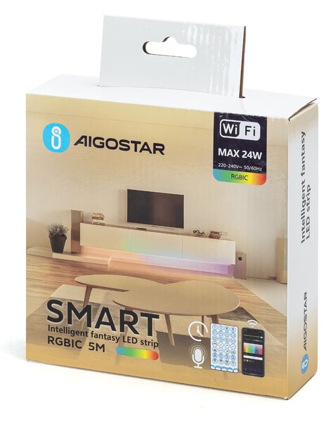 Striscia Led Digitale Smart 24V 24W 5 metri IP20 RGBIC con telecomando Aigostar