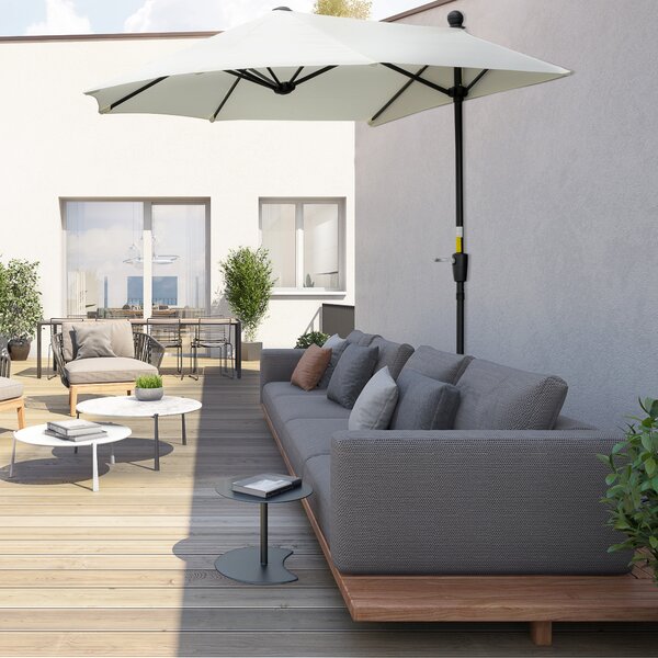 Outsunny Ombrellone Semicircolare con Manovella e Tettuccio Anti UV, 200x190x240 cm, Crema