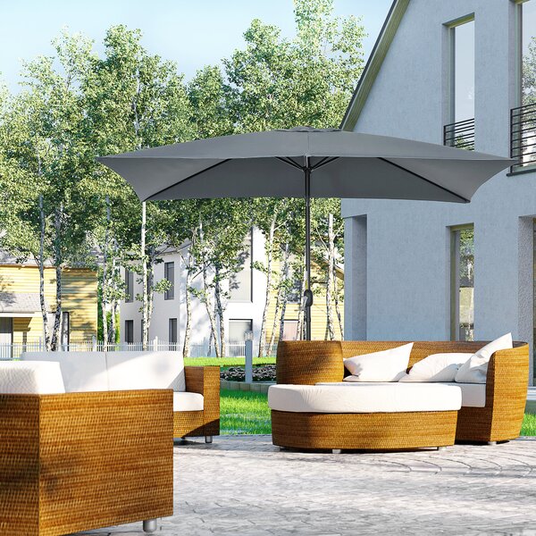 Outsunny Ombrellone Rettangolare 2x3 m Pieghevole e Regolabile con Manovella, in Alluminio e Poliestere, Grigio Scuro