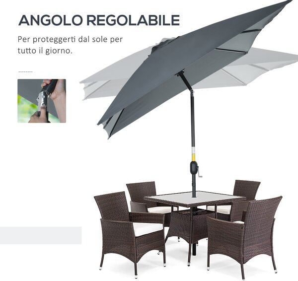 Outsunny Ombrellone Rettangolare 2x3 m Pieghevole e Regolabile con Manovella, in Alluminio e Poliestere, Grigio Scuro