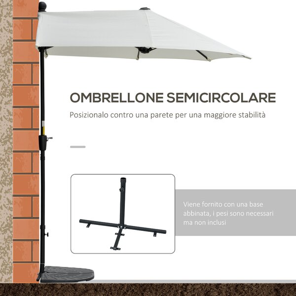 Outsunny Ombrellone Semicircolare con Manovella e Tettuccio Anti UV, 200x190x240 cm, Crema