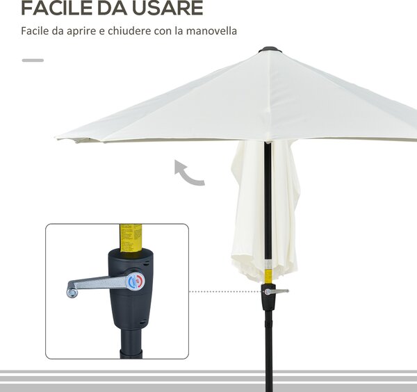 Outsunny Ombrellone Semicircolare con Manovella e Tettuccio Anti UV, 200x190x240 cm, Crema