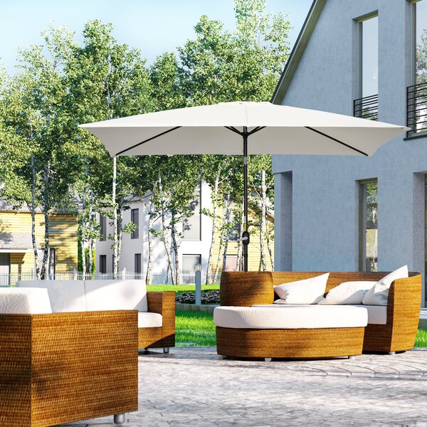 Outsunny Ombrellone Rettangolare 2x3 m Pieghevole e Regolabile con Manovella, in Alluminio e Poliestere, Bianco Crema