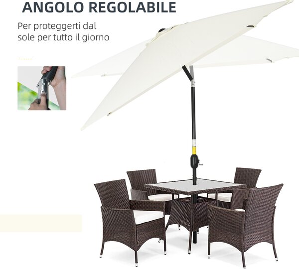 Outsunny Ombrellone Rettangolare 2x3 m Pieghevole e Regolabile con Manovella, in Alluminio e Poliestere, Bianco Crema