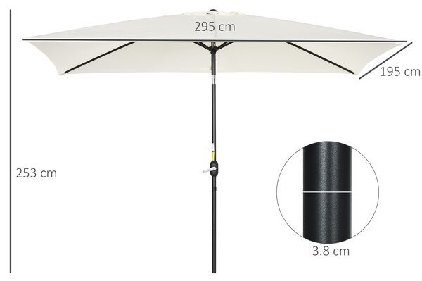 Outsunny Ombrellone Rettangolare 2x3 m Pieghevole e Regolabile con Manovella, in Alluminio e Poliestere, Bianco Crema
