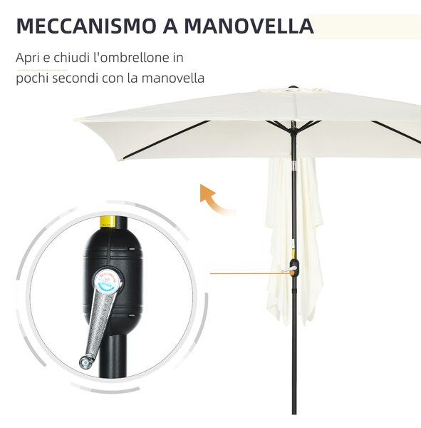 Outsunny Ombrellone Rettangolare 2x3 m Pieghevole e Regolabile con Manovella, in Alluminio e Poliestere, Bianco Crema