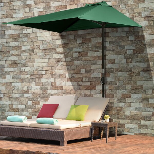 Outsunny Ombrellone da Parete Mezzaluna Salvaspazio con Apertura a Manovella, Verde