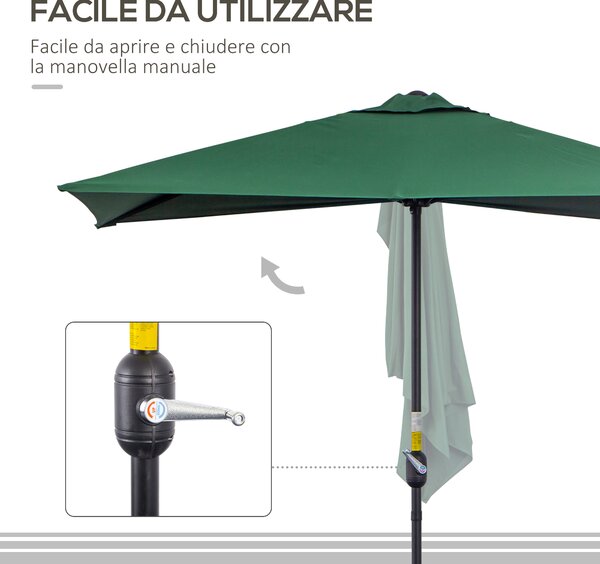 Outsunny Ombrellone da Parete Mezzaluna Salvaspazio con Apertura a Manovella, Verde
