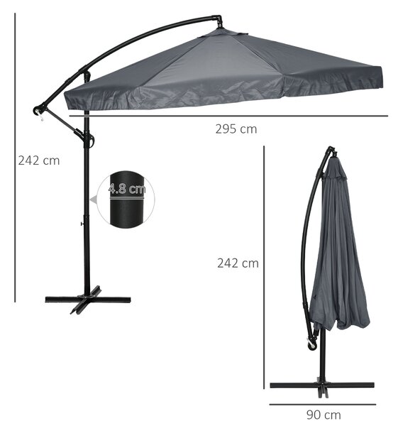 Outsunny Ombrellone da Giardino 3x3 m con Zanzariera, Apertura a Manovella e Base a Croce, Grigio Scuro