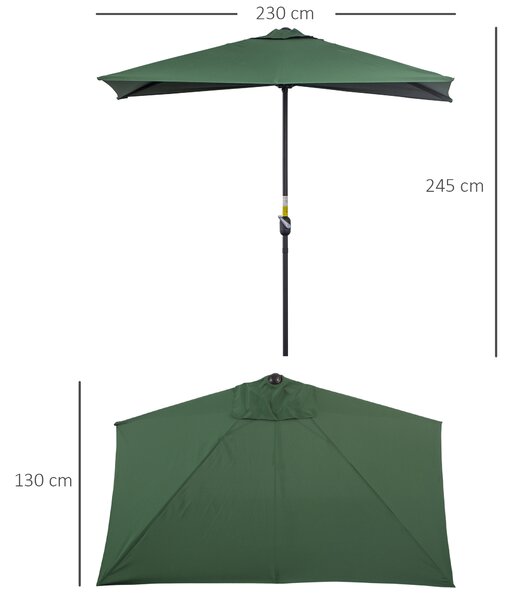 Outsunny Ombrellone da Parete Mezzaluna Salvaspazio con Apertura a Manovella, Verde