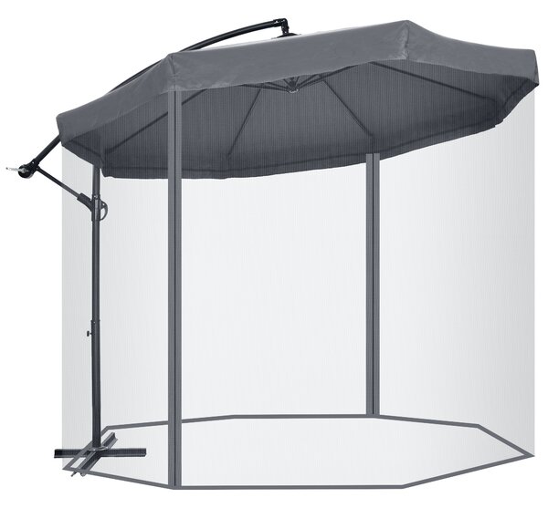 Outsunny Ombrellone da Giardino 3x3 m con Zanzariera, Apertura a Manovella e Base a Croce, Grigio Scuro