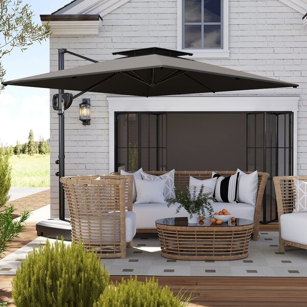 Outsunny Ombrellone a Braccio 2.5x2.5 m con Base Riempibile, Manovella e Testa Inclinabile, Grigio Scuro