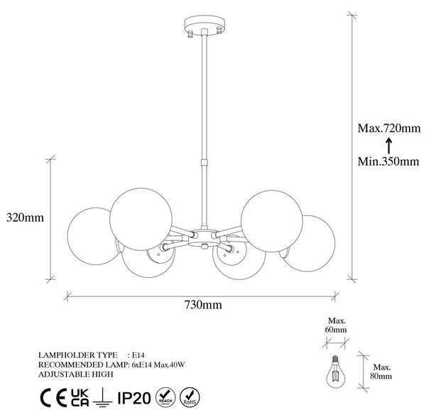 Lampadario bianco/color ottone con paralume in vetro ø 73 cm Akkas – Opviq lights